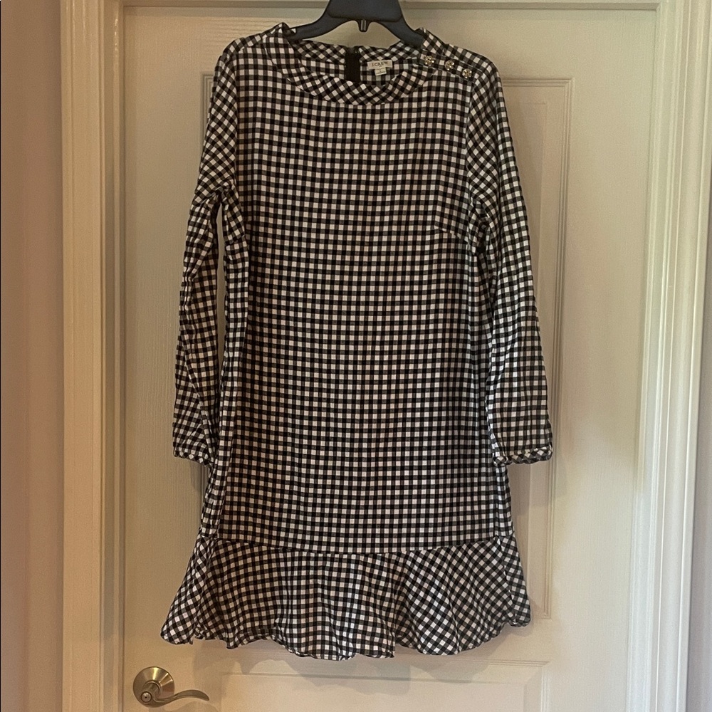 J. Crew Black and White Gingham Long Sleeve Dress